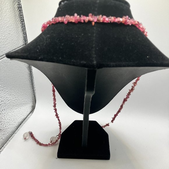 Rhodolite Garnet Chip Pink Dangles at Ends Silver-Tone Open Necklace! - Picture 6 of 6